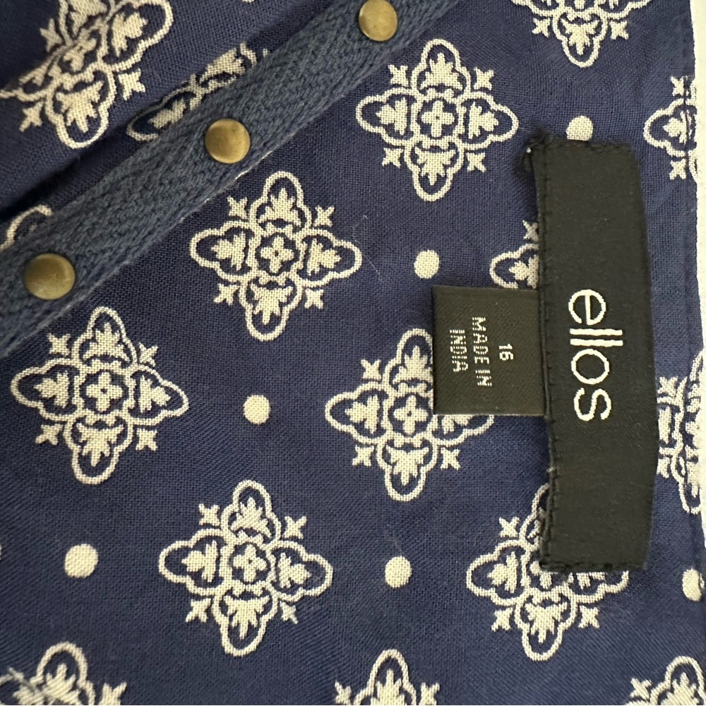 Ellos Navy Patterned Button-Front Top - image 3